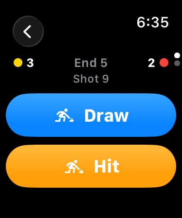 Hogline shot type screen with big Draw and Hit buttons