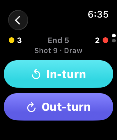 Hogline turn screen with In-turn and Out-turn buttons