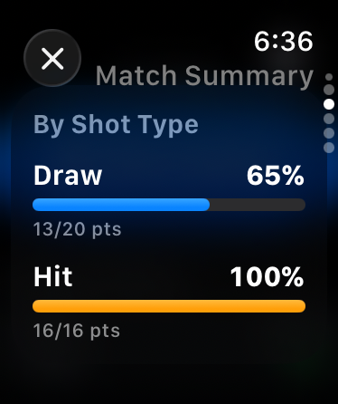 Hogline summary split by shot type: draws 65%, hits 100%